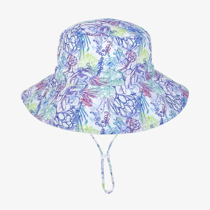Bob chapeau pour enfant de couleur bleu et violet avec un cordon