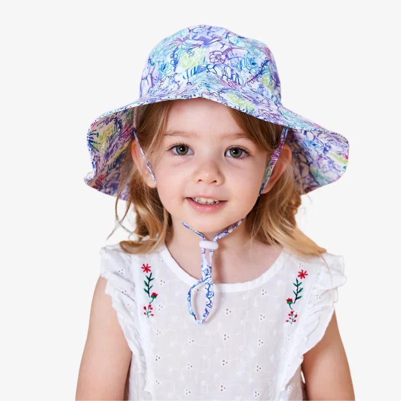 Bob chapeau pour enfant de couleur bleu coloriage avec un cordon