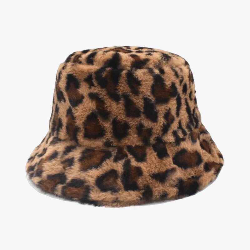 Chapeau bob fourrure léopard marron