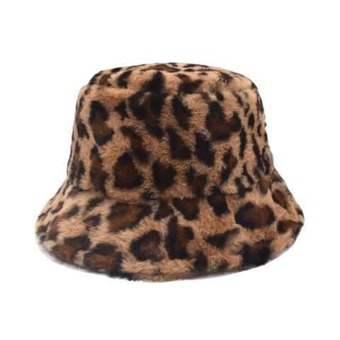 Chapeau bob fourrure léopard marron