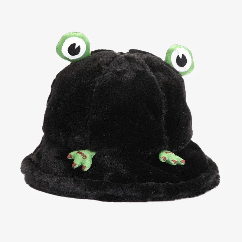 Chapeau bob grenouille fourrure noir