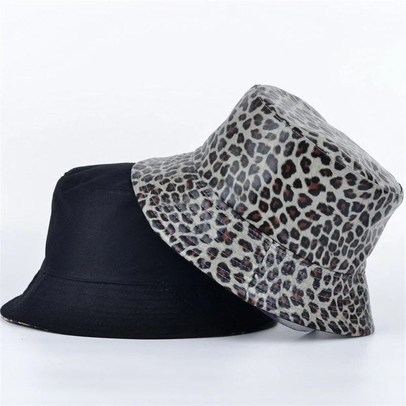 Chapeau bob léopard réversible gris