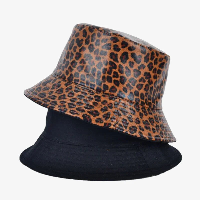 Chapeau bob léopard réversible marron