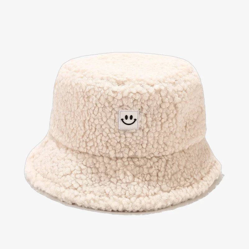 Chapeau bob mouton smiley beige