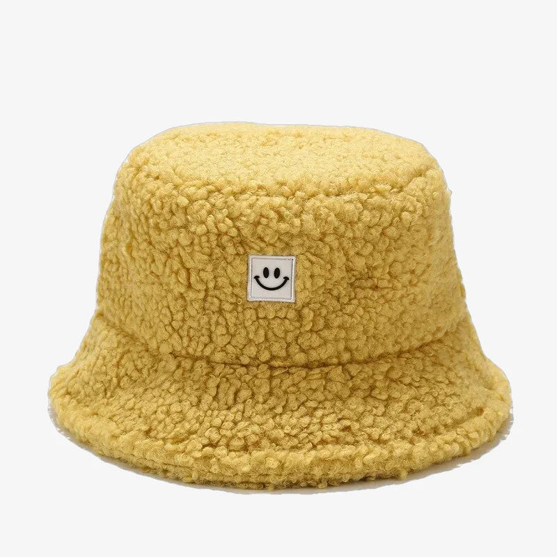 Chapeau bob mouton smiley jaune