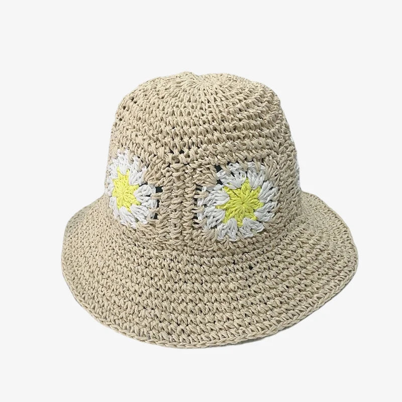 bob crochet patchwork avec details blanc et jaune
