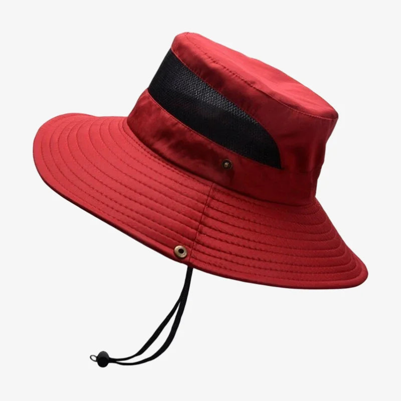 chapeau ficelle bob rouge avec aération